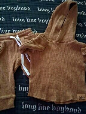 Rebel Bro Waffle Knit Hoodie Set in Warm Camel , Rebel Bro Waffle Set 6/12m